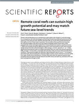 Remote Coral Reefs Can Sustain High Growth Potential and May Match Future Sea-Level Trends Received: 12 October 2015 Chris T