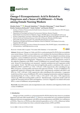 Omega-3 Eicosapentaenoic Acid Is Related to Happiness and a Sense of Fulfillment—A Study Among Female Nursing Workers