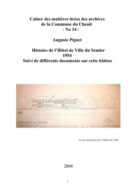 Cahier Des Matières Tirées Des Archives De La Commune Du Chenit - No 14