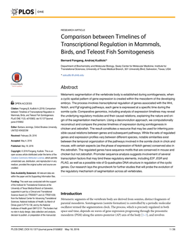 Comparison Between Timelines of Transcriptional Regulation in Mammals, Birds, and Teleost Fish Somitogenesis