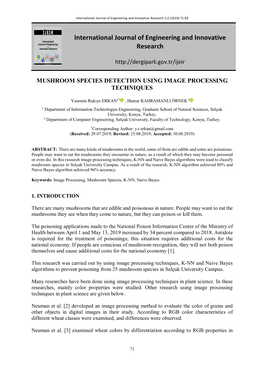 Mushroom Species Detection Using Image Processing Techniques