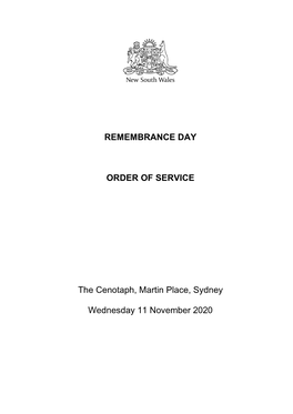 Order of Service for Remembrance Day 2020