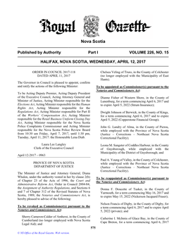 NS Royal Gazette Part I