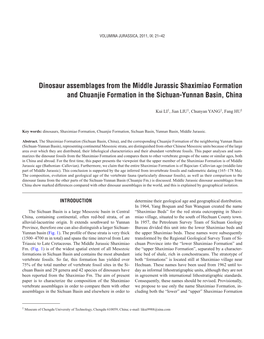 Dinosaur Assemblages from the Middle Jurassic Shaximiao Formation and Chuanjie Formation in the Sichuan-Yunnan Basin, China