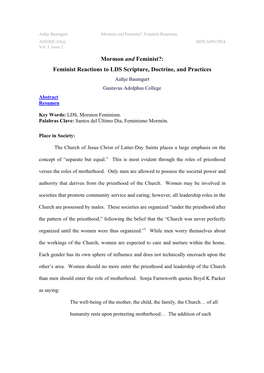 Feminist Reactions to LDS Scripture, Doctrine, and Practices Aaltje Baumgart Gustavus Adolphus College Abstract Resumen