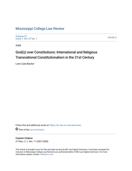 International and Religious Transnational Constitutionalism in the 21St Century