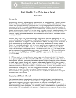 Controlling Fire Tree (Myrica Faya) in Hawaii