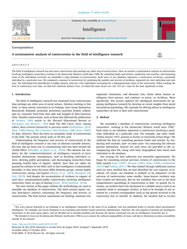 A Scientometric Analysis of Controversies in the Field of Intelligence Research T