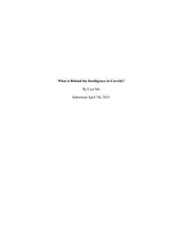 What Is Behind the Intelligence in Corvids? by Liya Ma Submitted April 7Th, 2015