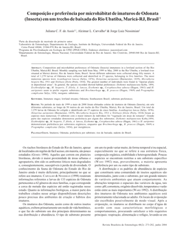 Composição E Preferência Por Microhábitat De Imaturos De Odonata (Insecta) Em Um Trecho De Baixada Do Rio Ubatiba, Maricá-R