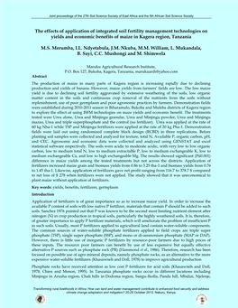 The Effects of Application of Integrated Soil Fertility Management Technologies on Yields and Economic Benefits of Maize in Kagera Region, Tanzania