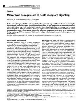 Micrornas As Regulators of Death Receptors Signaling