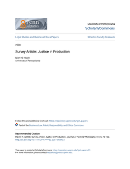 Survey Article: Justice in Production