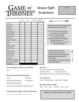 Game of Thrones Predictions