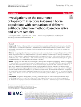 Investigations on the Occurrence of Tapeworm Infections in German Horse Populations with Comparison of Different Antibody Detect