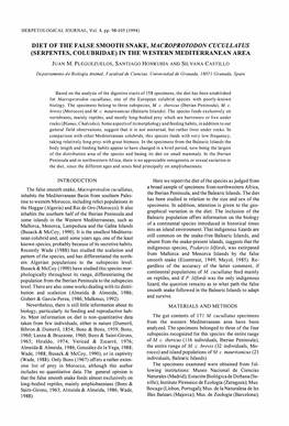 Diet of the False Smooth Snake, Macroprotodon Cucullatus (Serpentes, Colubridae) in the Western Mediterranean Area