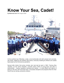 Know Your Sea, Cadet! by Mahendra Ved 30Th August 2020
