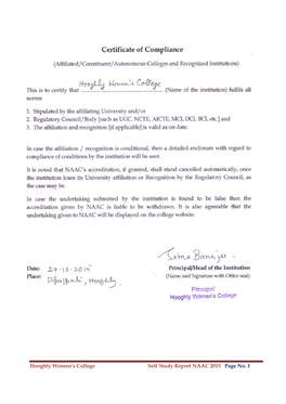 Hooghly Women‟S College Self Study Report NAAC 2015 Page No. 1