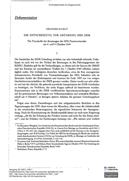 Die Entscheidung Zur Gründung Der DDR. Die Protokolle Der