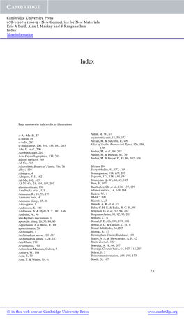 Cambridge University Press 978-1-107-41160-9 - New Geometries for New Materials Eric a Lord, Alan L Mackay and S Ranganathan Index More Information