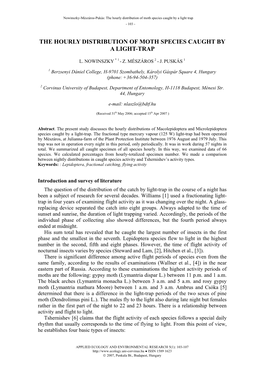 The Hourly Distribution of Moth Species Caught by a Light Trap