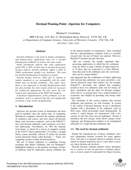 Decimal Floating-Point: Algorism for Computers