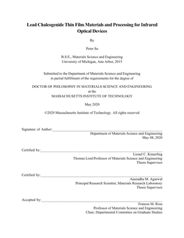 Lead Chalcogenide Thin Film Materials and Processing for Infrared Optical Devices