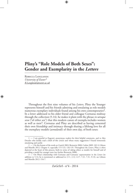 Pliny's “Role Models of Both Sexes”: Gender and Exemplarity in the Letters