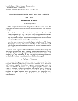 God the Son and Hermeneutics: a Brief Study in the Reformation,” Concordia Theological Quarterly, 59 (1995) No