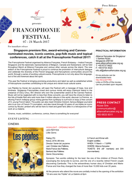 FRANCOPHONIE FESTIVAL 07 - 24 March 2017 for Immidiate Release