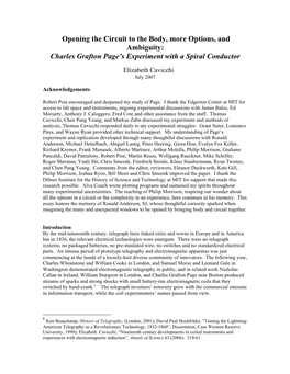 Charles Grafton Page's Experiment with a Spiral Conductor