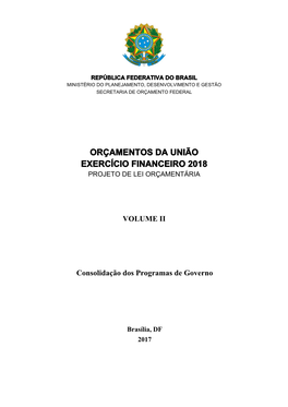 Orçamentos Da União Exercício Financeiro 2018 Projeto De Lei Orçamentária