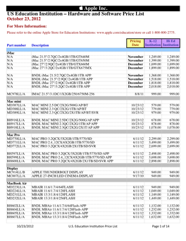 US EDUCATION Institution Price List