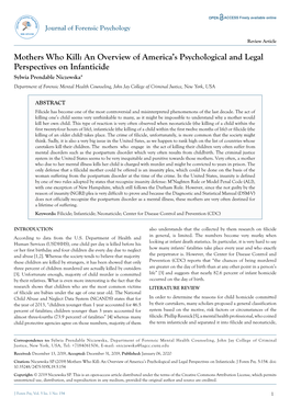 Mothers Who Kill: an Overview of America's Psychological and Legal Perspectives on Infanticide