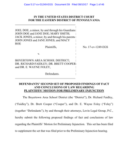 IN the UNITED STATES DISTRICT COURT for the EASTERN DISTRICT of PENNSYLVANIA : JOEL DOE, a Minor, by and Through His Guardians