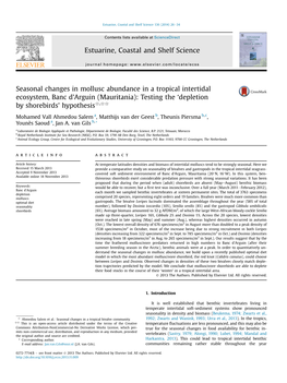 Seasonal Changes in Mollusc Abundance in a Tropical Intertidal Ecosystem, Banc D'arguin