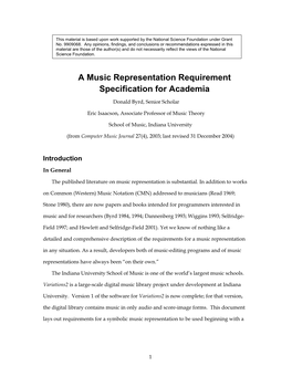 A Music Representation Requirement Specification for Academia