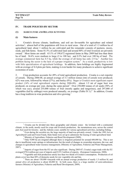 IV. TRADE POLICIES by SECTOR (1) (I) Main Features 1. Croatia's Diverse