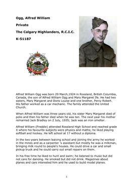 Ogg, Alfred William Private the Calgary Highlanders, R.C.I.C. K