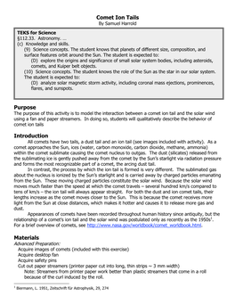 Comet Ion Tails Purpose Introduction Materials