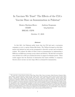 The Effects of the CIA's Vaccine Ruse on Immunization in Pakistan