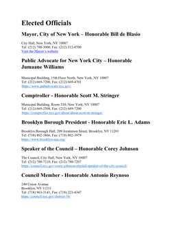 Elected Officials Mayor, City of New York – Honorable Bill De Blasio