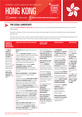 HONG KONG Population: 7+ Million People Stonewall Global Diversity Champions: 55