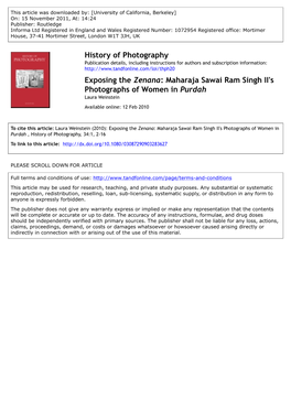 Exposing the Zenana: Maharaja Sawai Ram Singh II's Photographs of Women in Purdah Laura Weinstein Available Online: 12 Feb 2010