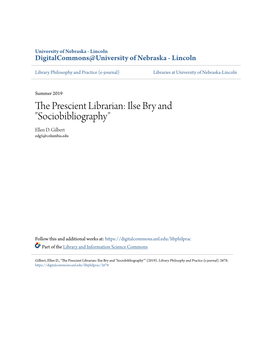 The Prescient Librarian: Ilse Bry and "Sociobibliography"
