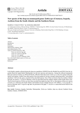 (Crustacea, Isopoda, Asellota) from the South Atlantic and the Southern Ocean