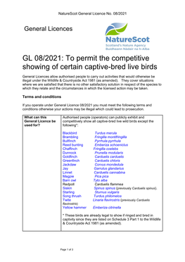 To Permit the Competitive Showing of Certain Captive-Bred Live Birds