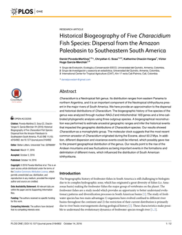 Historical Biogeography of Five Characidium Fish Species: Dispersal from the Amazon Paleobasin to Southeastern South America