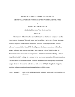 THE MICRO-STORIES of NERY ALEXIS GAITÁN: a HONDURAN AUTHOR in MODERN LATIN AMERICAN LITERATURE by LAURA DEE SHEDENHELM (Under T