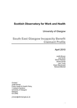 South East Glasgow Incapacity Benefit Claimant Profile